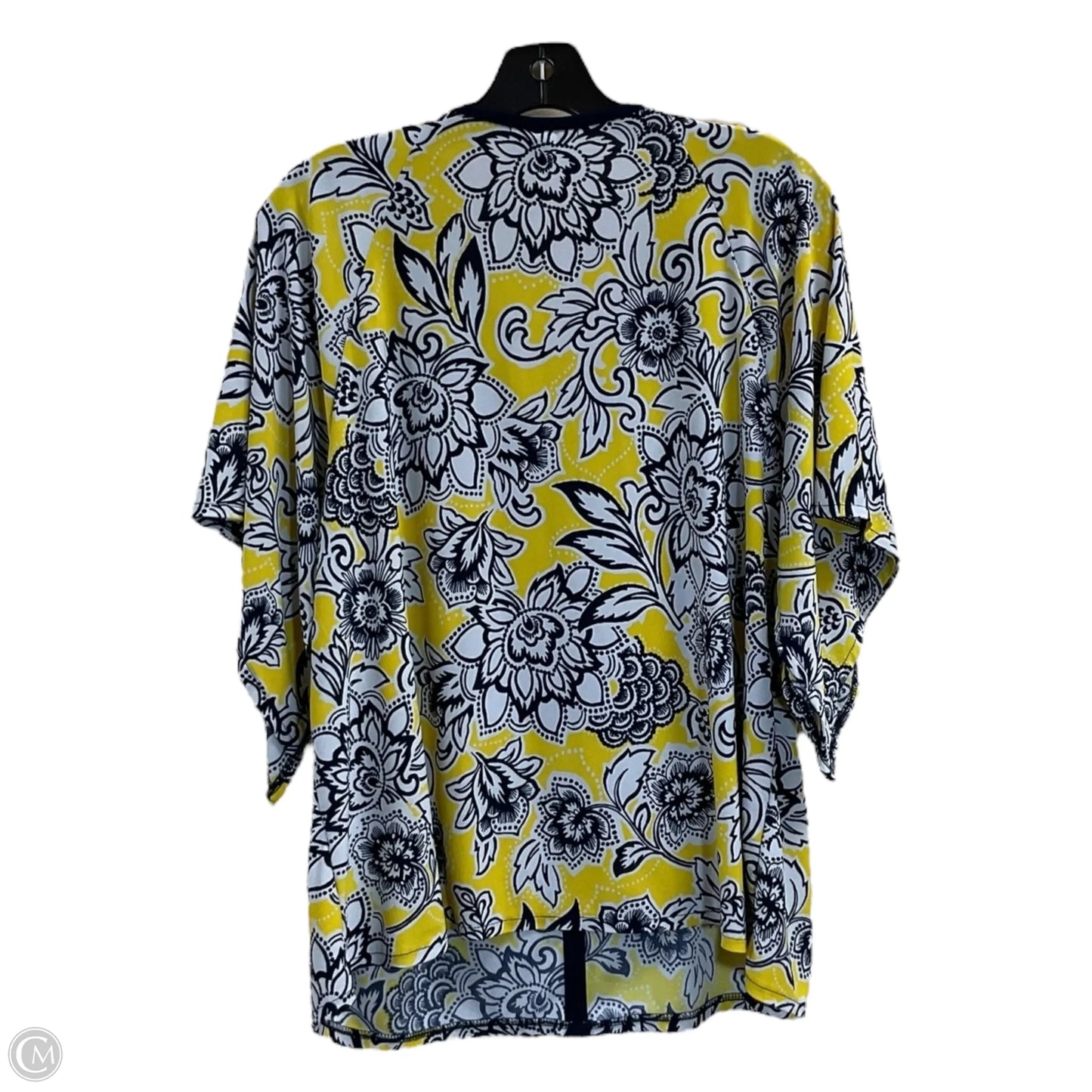 Top 3/4 Sleeve By Roz And Ali In Blue & Yellow, Size: Xl
