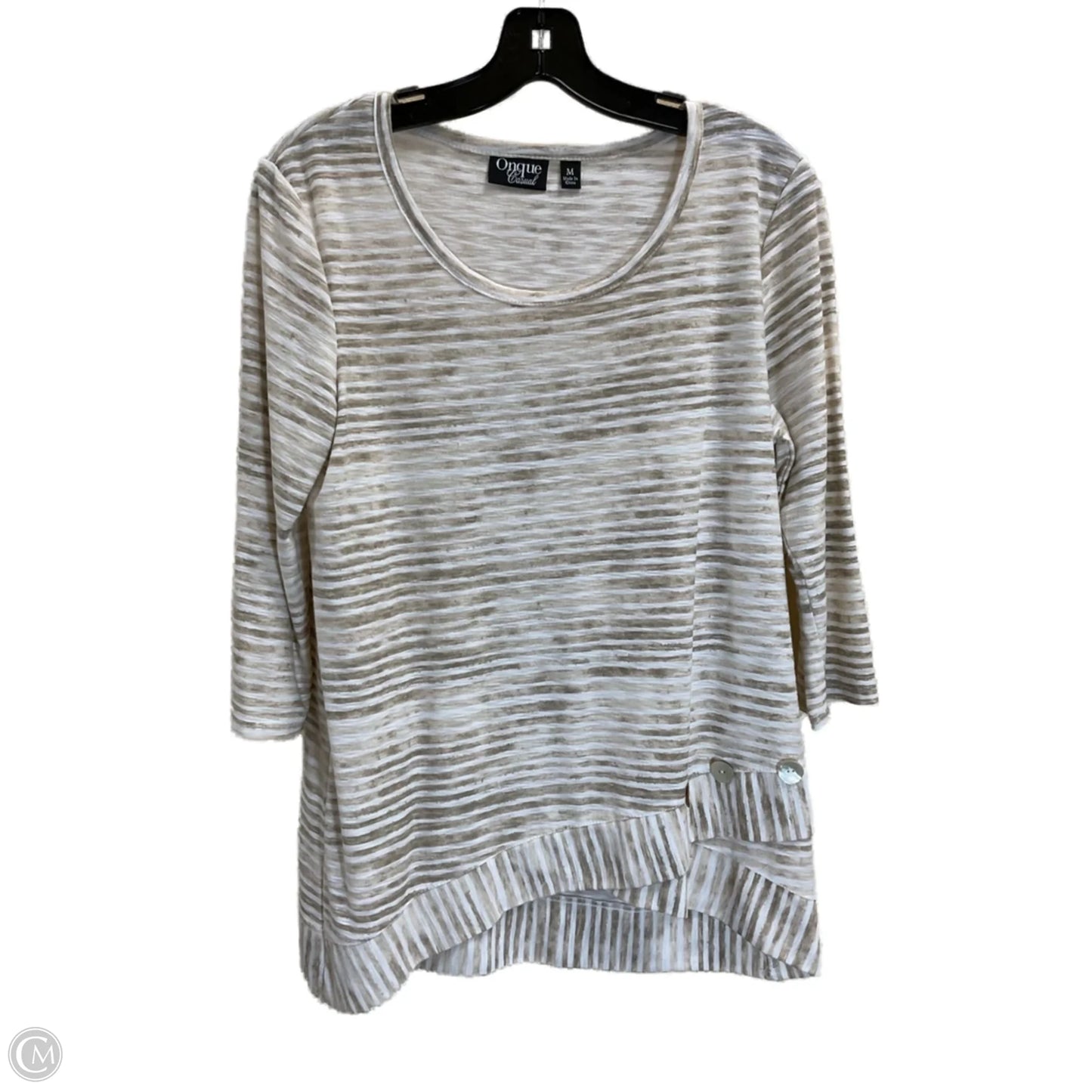 Top 3/4 Sleeve By Onque In Tan & White, Size: M