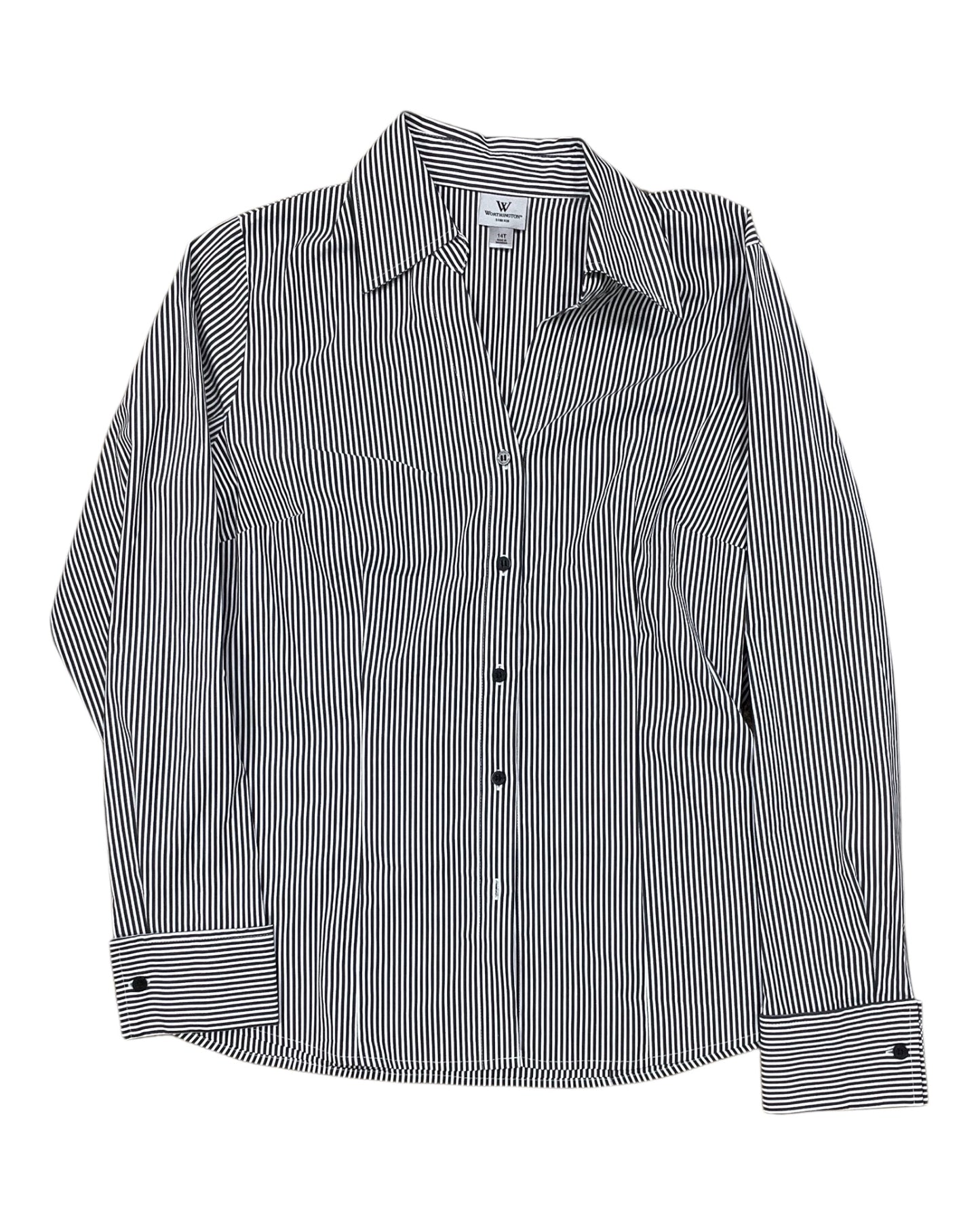 Blouse Ls By Worthington In Grey & White, Size:L