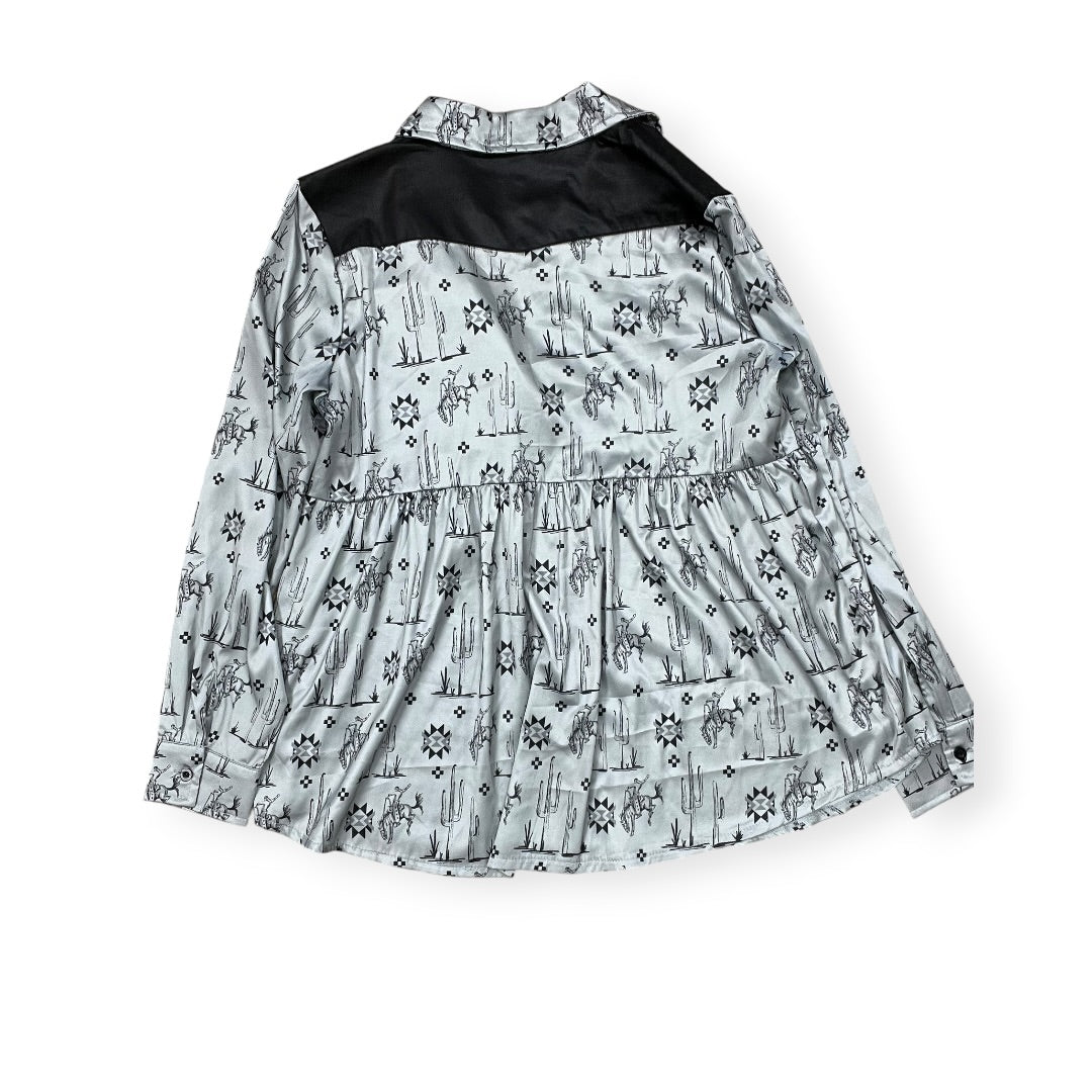 Blouse Ls By Clothes Mentor In Silver, Size:S
