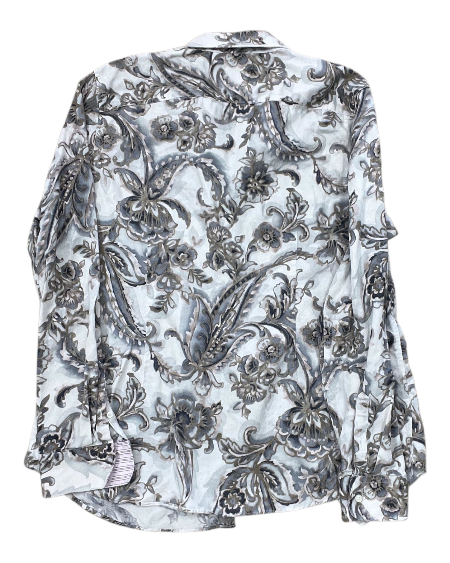 Blouse Ls By Chaps In Cream & Grey, Size:Xl
