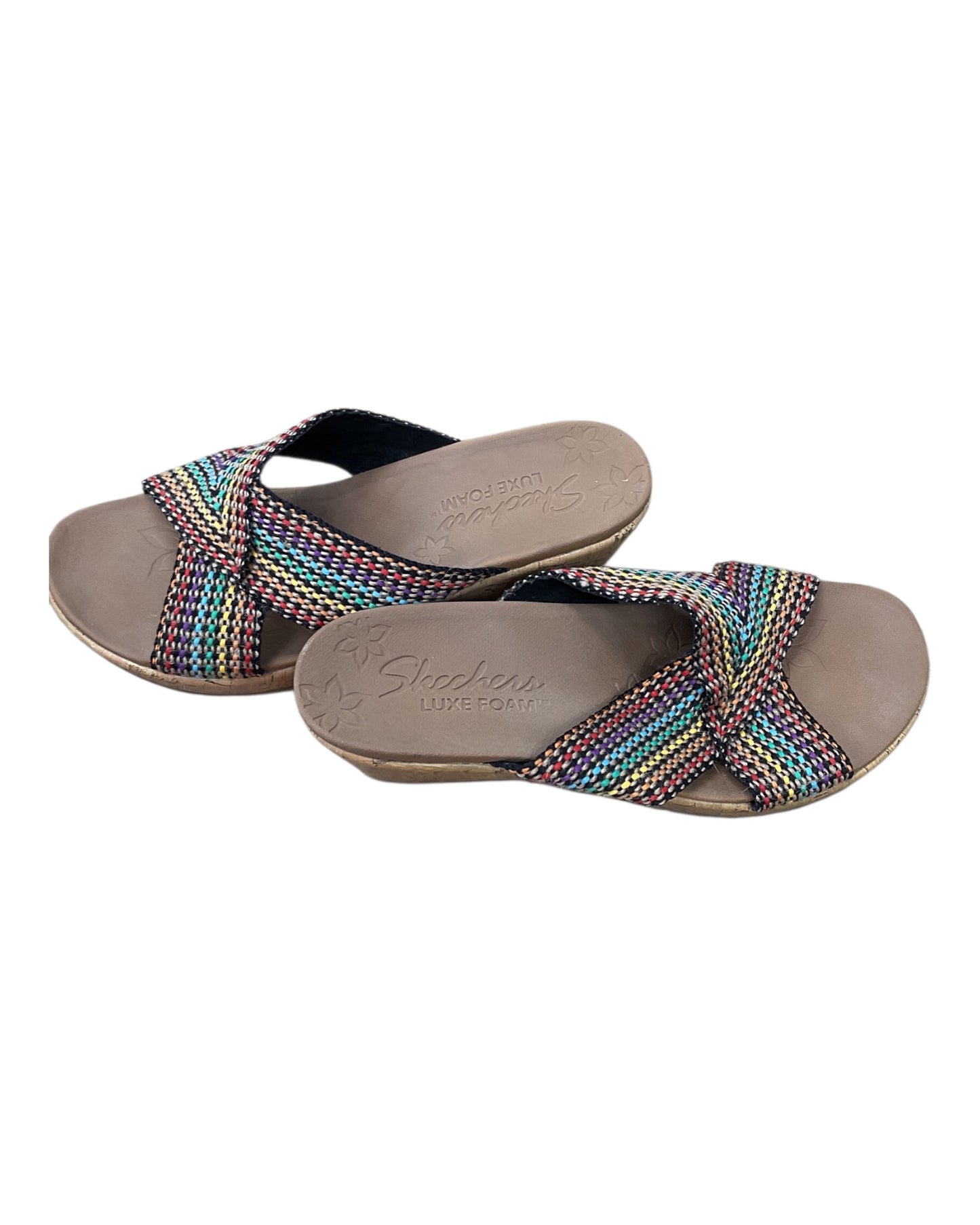 Sandals Heels Wedge By Skechers In Rainbow Print, Size:8