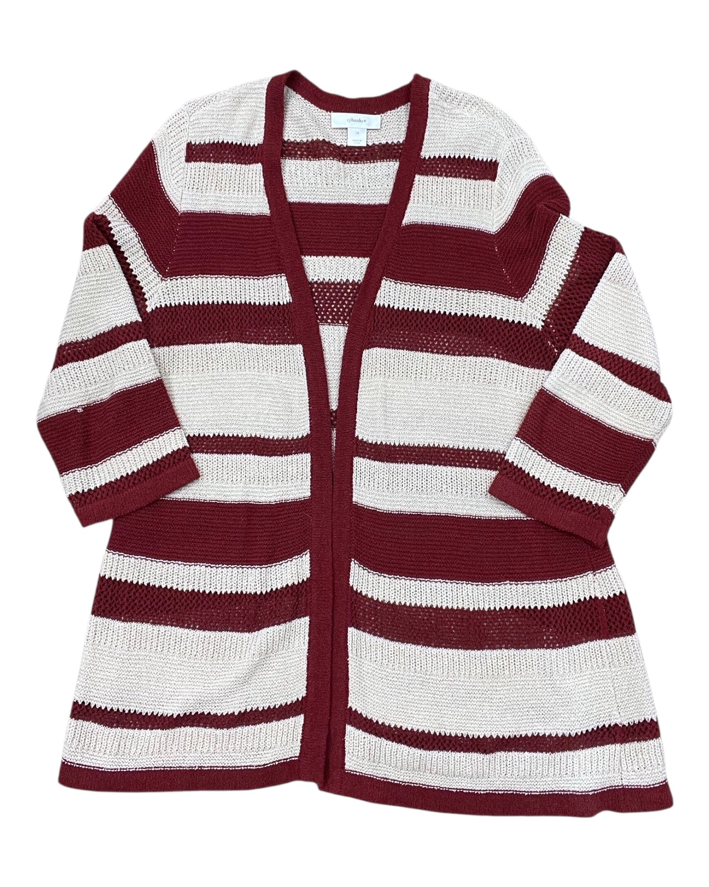 Cardigan By Cj Banks In Cream & Red, Size:1X