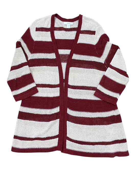 Cardigan By Cj Banks In Cream & Red, Size:1X