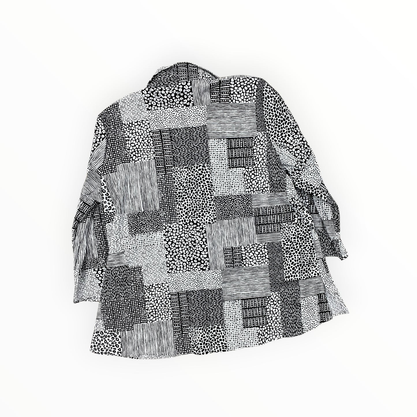 Blouse 3/4 Sleeve By Ali Miles In Black & White, Size:L