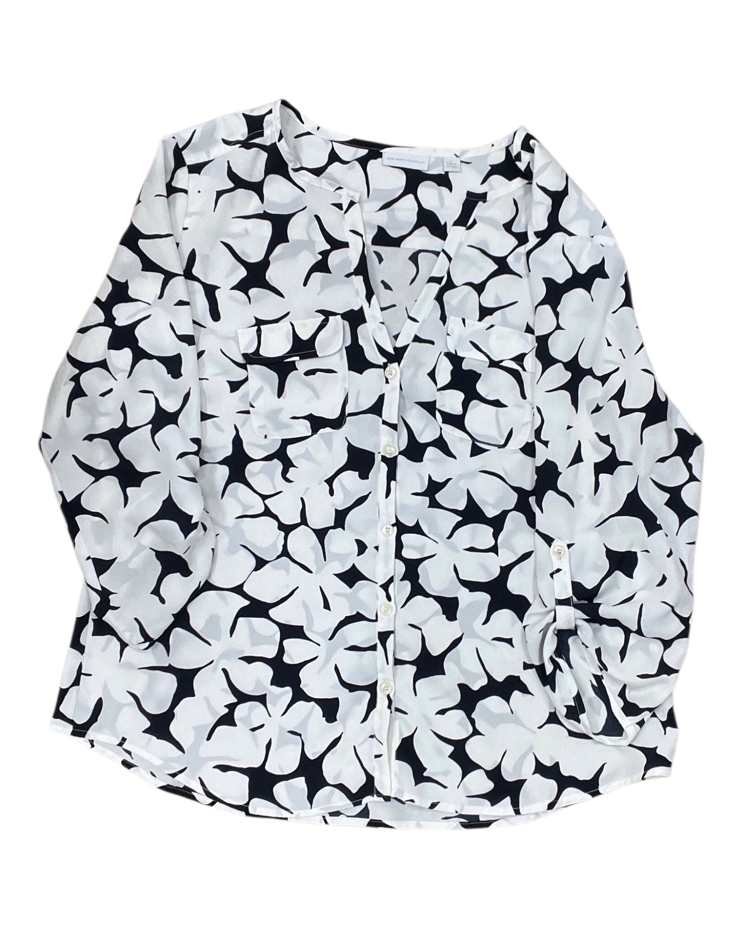 Blouse 3/4 Sleeve By New York And Co In White, Size:Xl