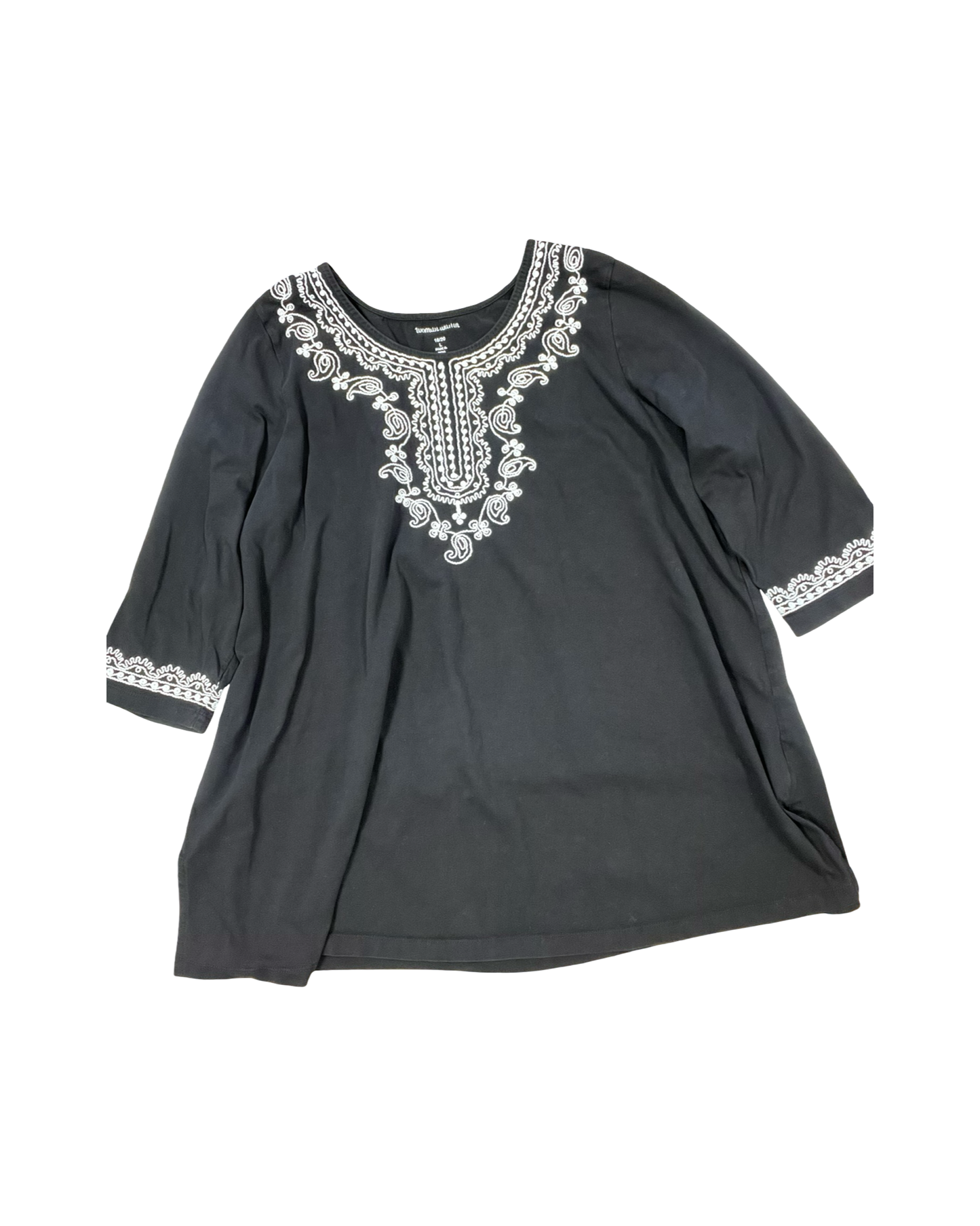 Top 3/4 Sleeve By Woman Within In Black & White, Size:1X