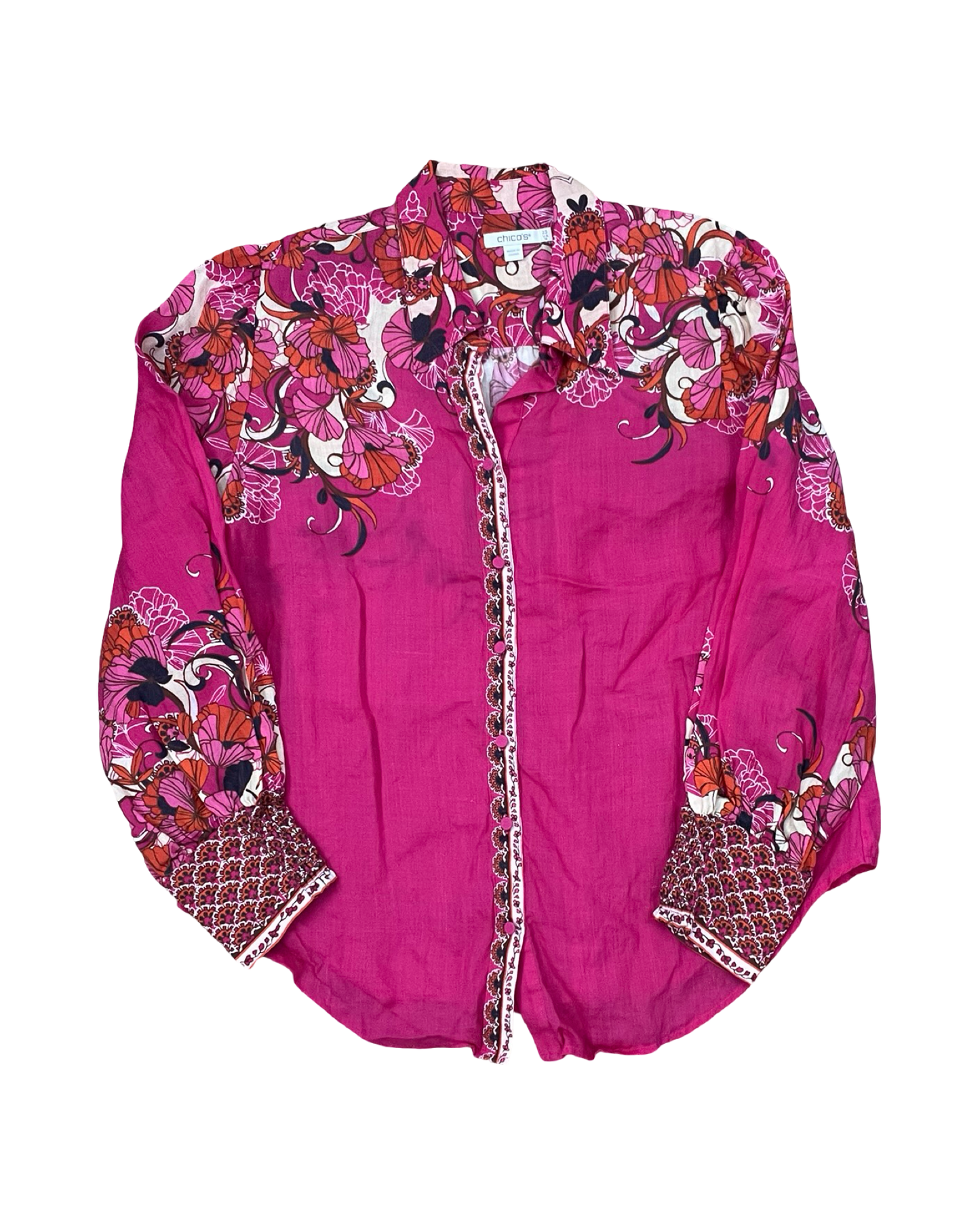 Blouse Ls By Chicos In Pink, Size:L