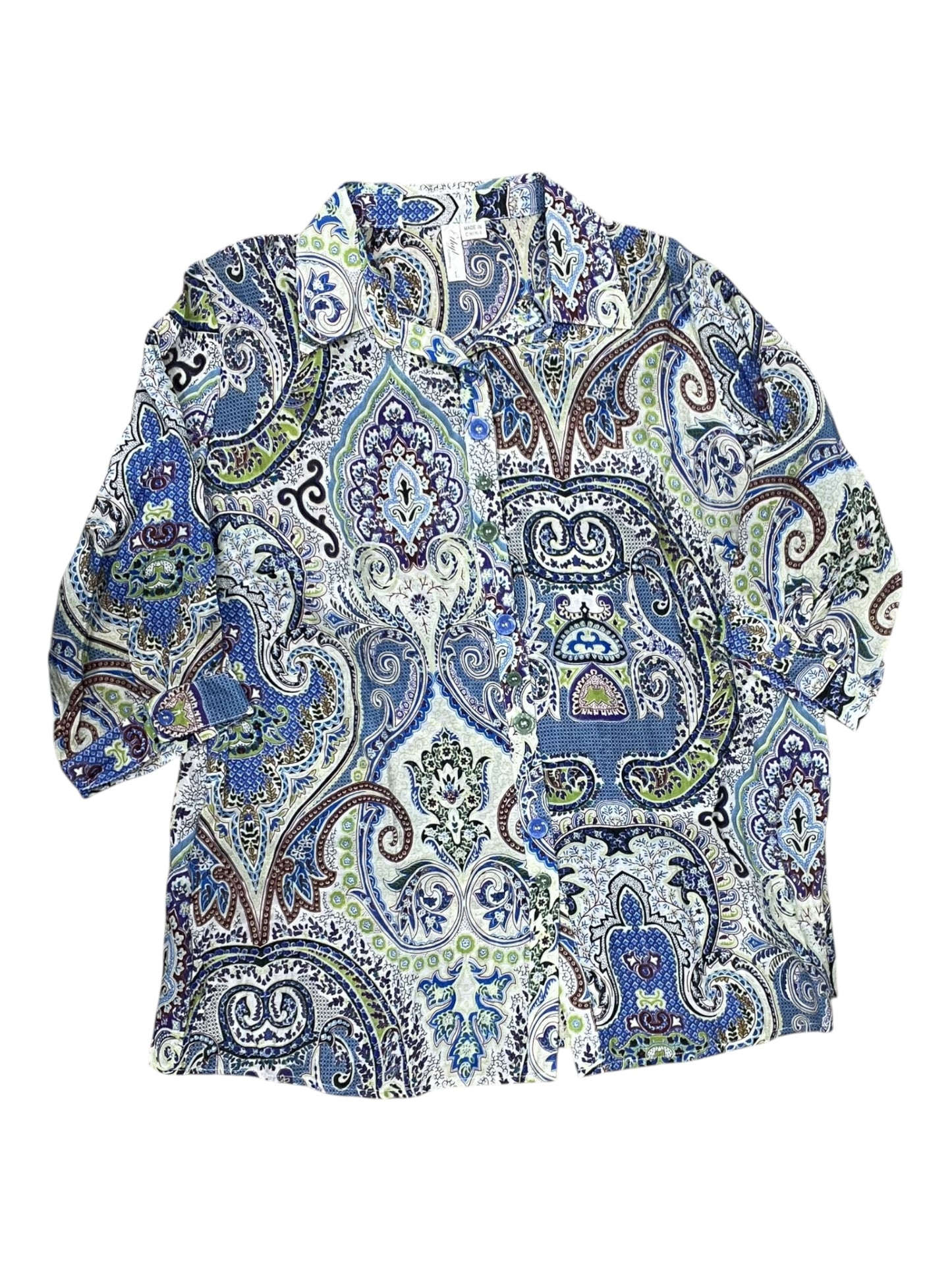 Blouse Ss By Ethyl In Blue & Green, Size:L