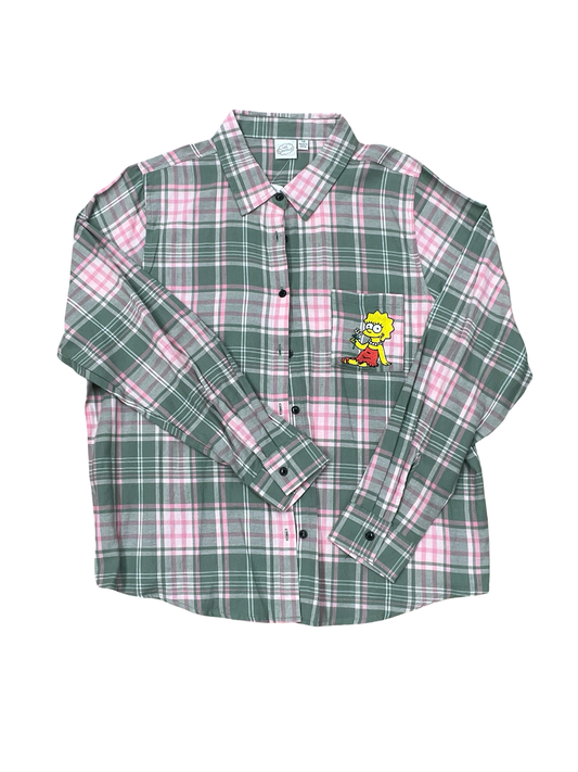 Blouse Ls By Clothes Mentor In Green & Pink, Size:L