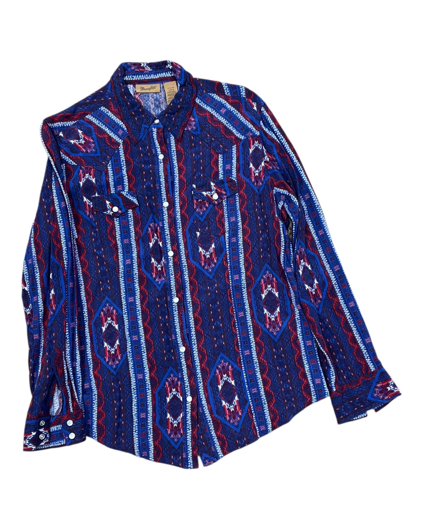 Blouse Ls By Wrangler In Blue & Red, Size:L