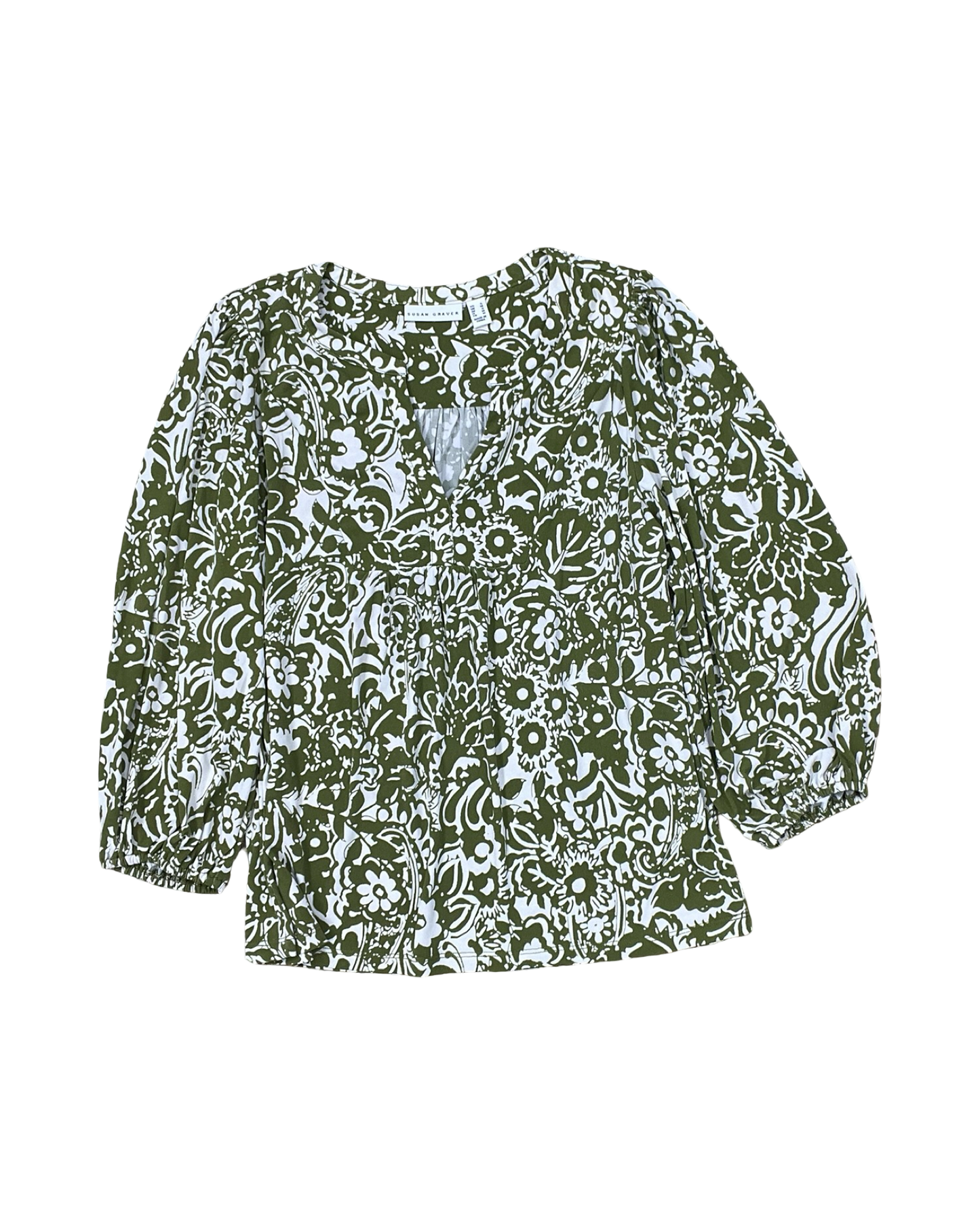 Top Ls By Susan Graver In Green & White, Size:S