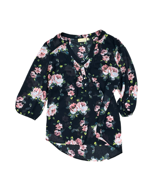 Top Ls Designer By Vera Wang In Black & Pink, Size:Xl