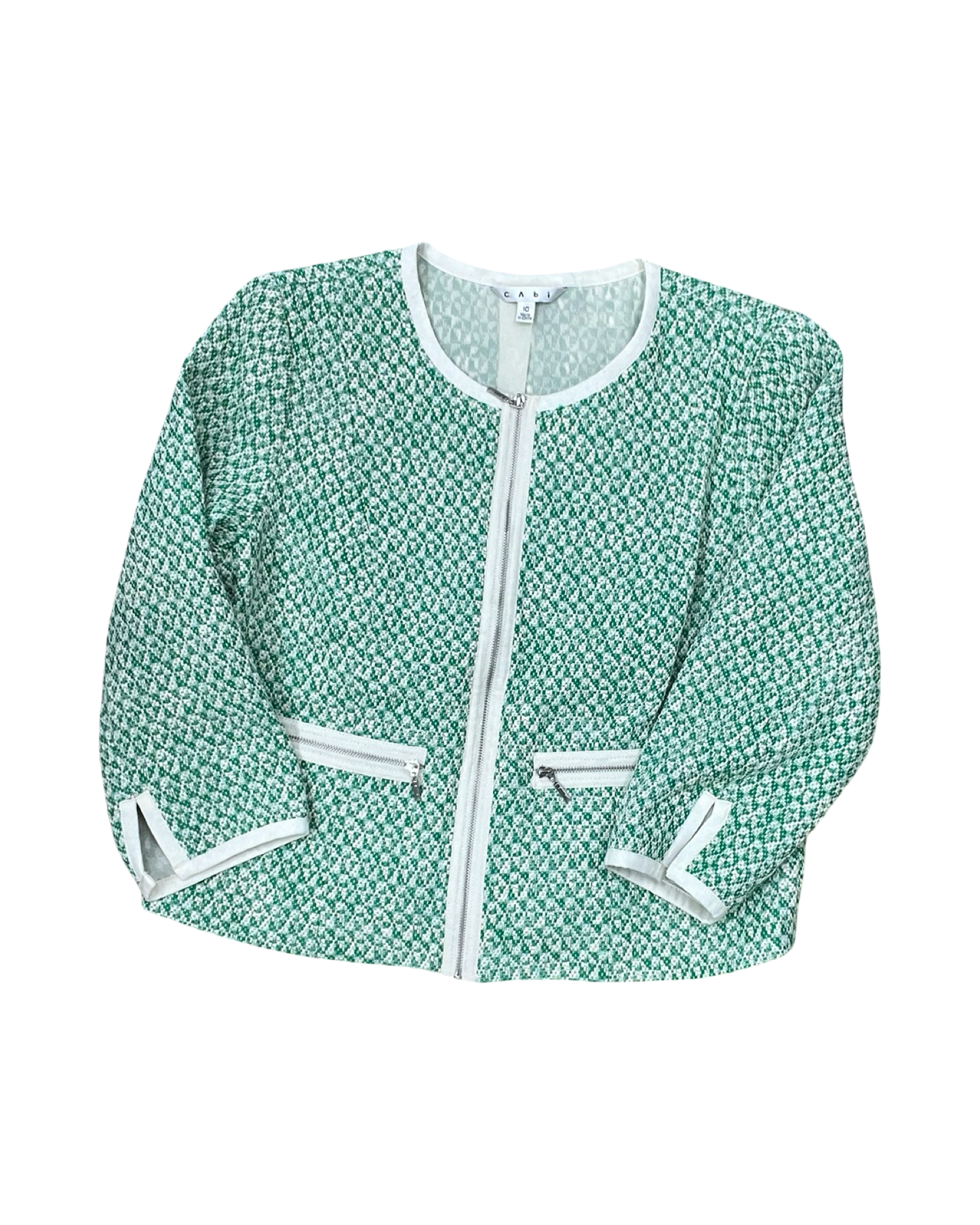 Jacket Other By Cabi In Cream & Green, Size:M