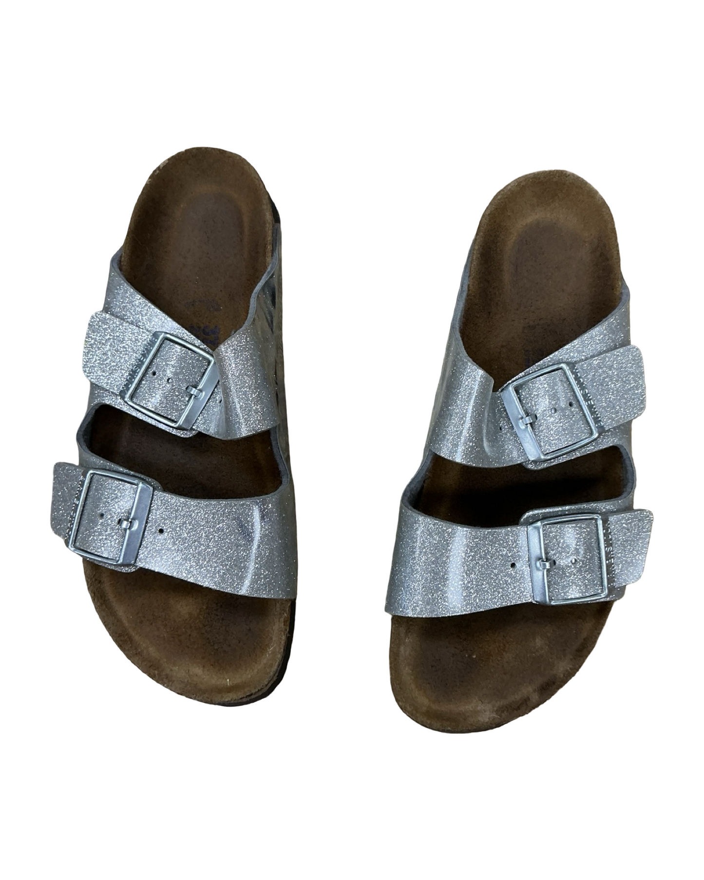Sandals Flats By Birkenstock In Silver, Size:6.5
