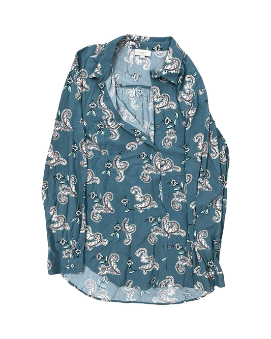 Blouse Ls By Loft In Teal, Size:1X
