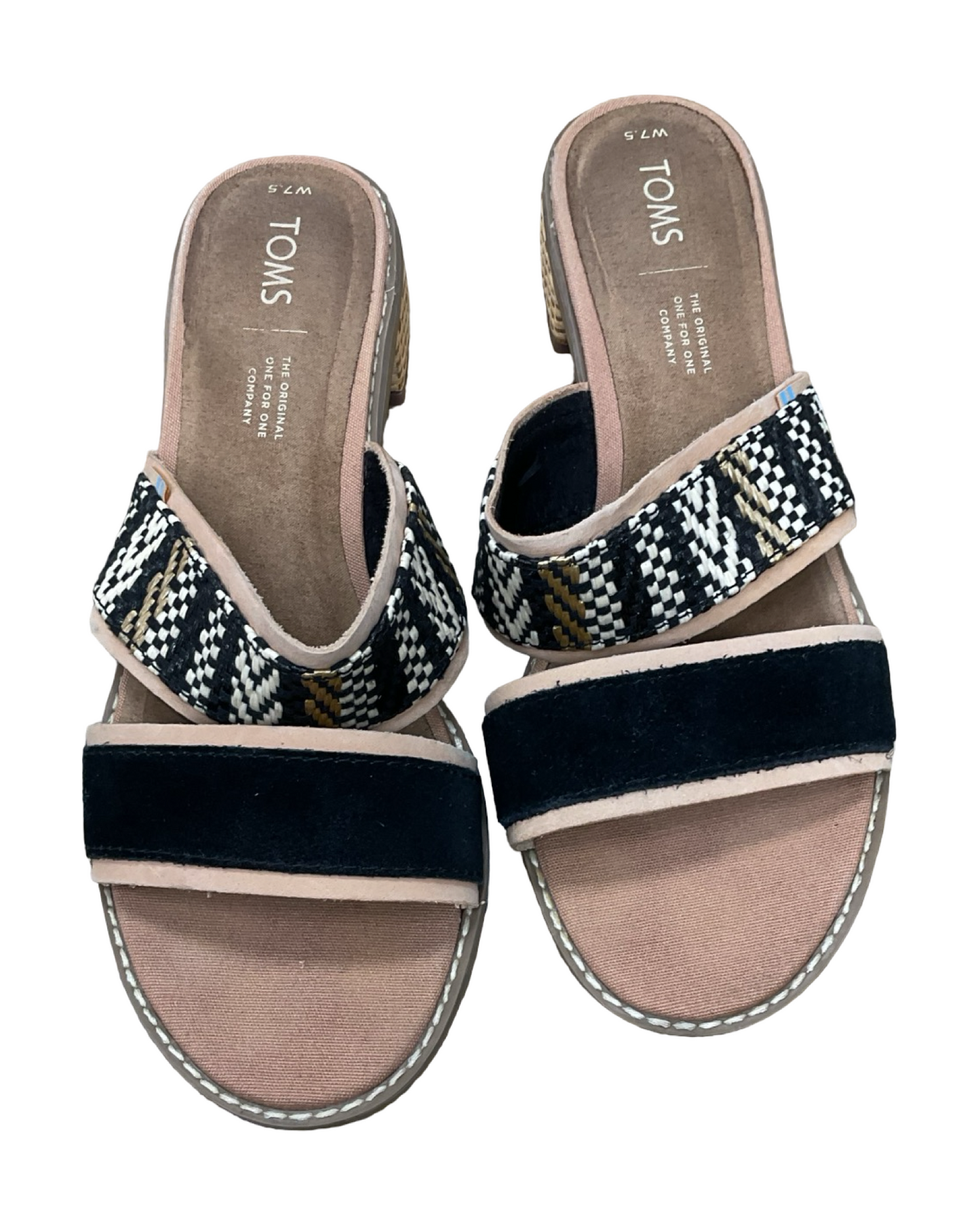 Sandals Flats By Toms In Black & Tan, Size:7.5