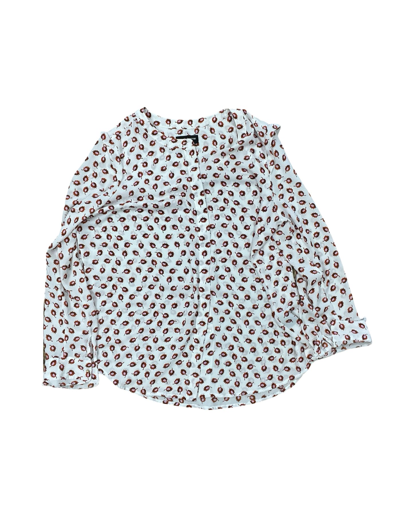 Blouse Ls By Liz Claiborne In Orange & White, Size:L