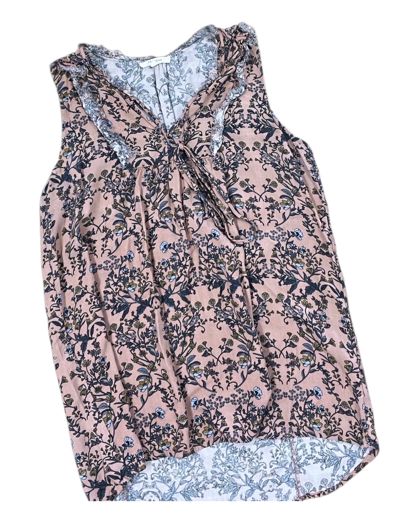 Top Sleeveless By Pleione In Blue & Tan, Size:Xs