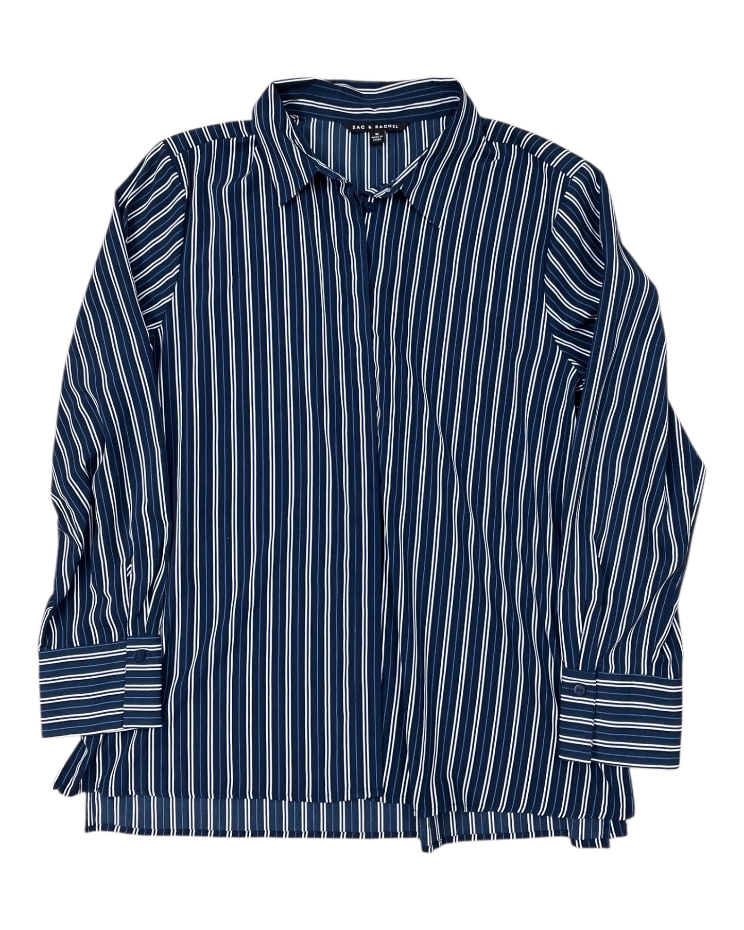 Blouse Ls By Zac And Rachel In Blue, Size:Xl