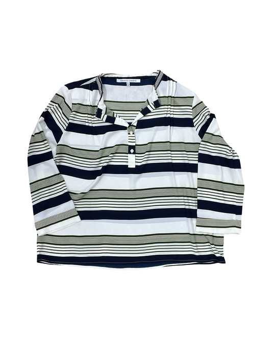 Top 3/4 Sleeve By Collective Concepts In Cream & Green, Size:Xl