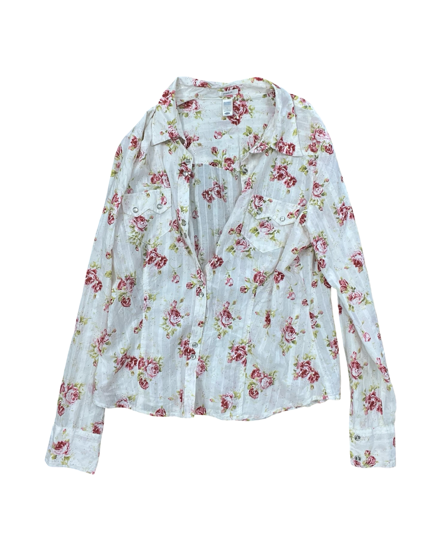 Blouse Ls By Old Navy In Cream & Pink, Size:L