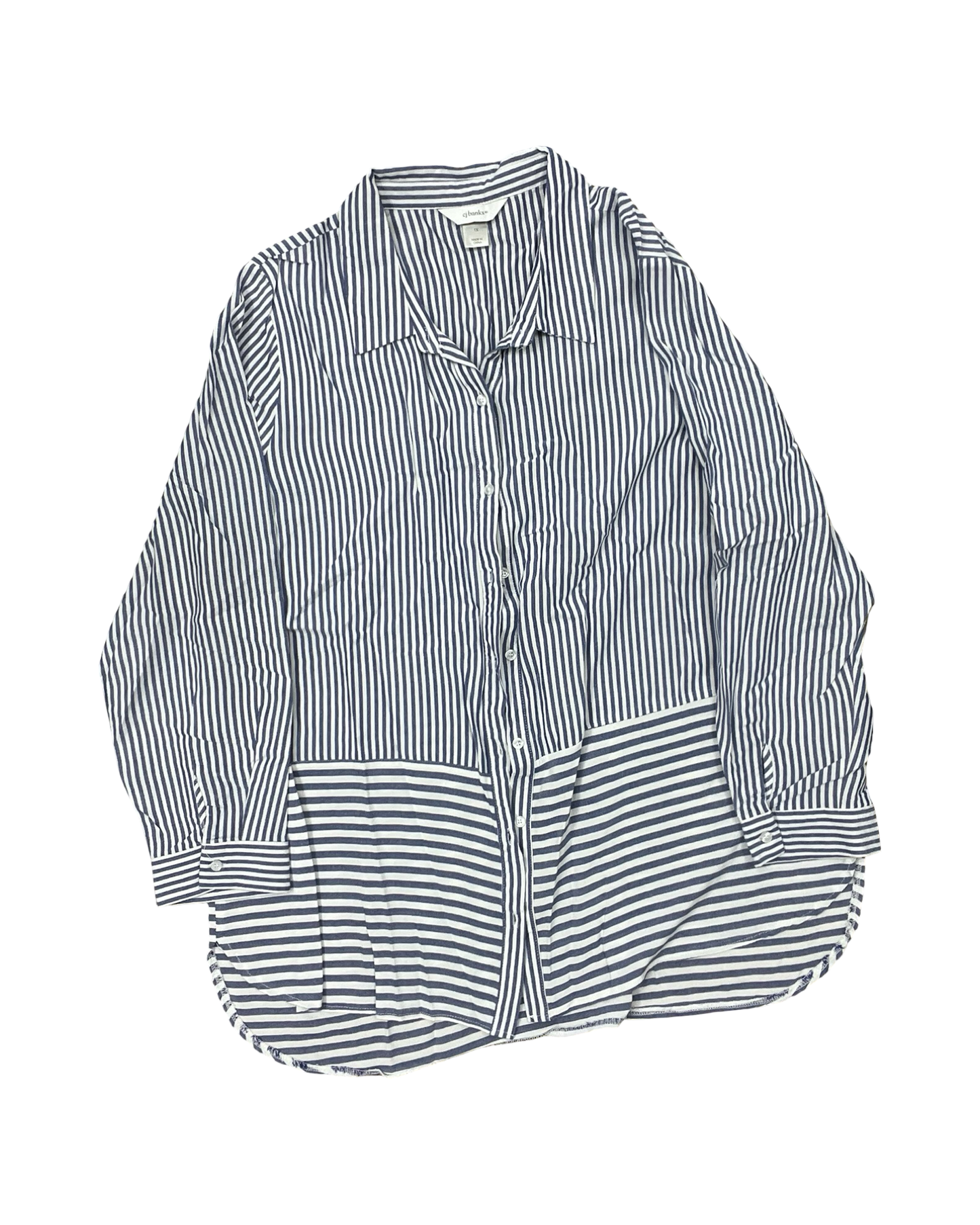 Blouse Ls By Cj Banks In Blue & White, Size:1X