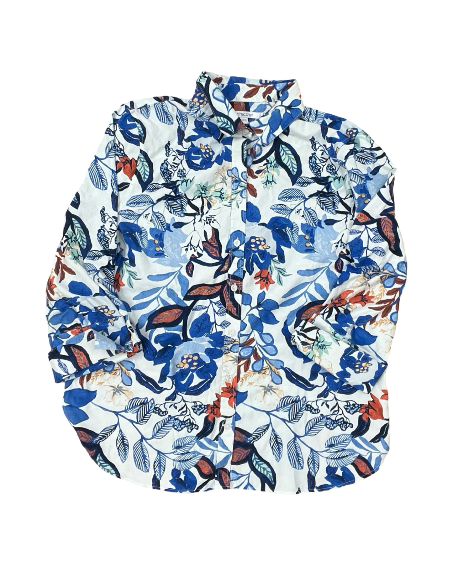 Blouse Ls By Chicos In Blue & White, Size:L
