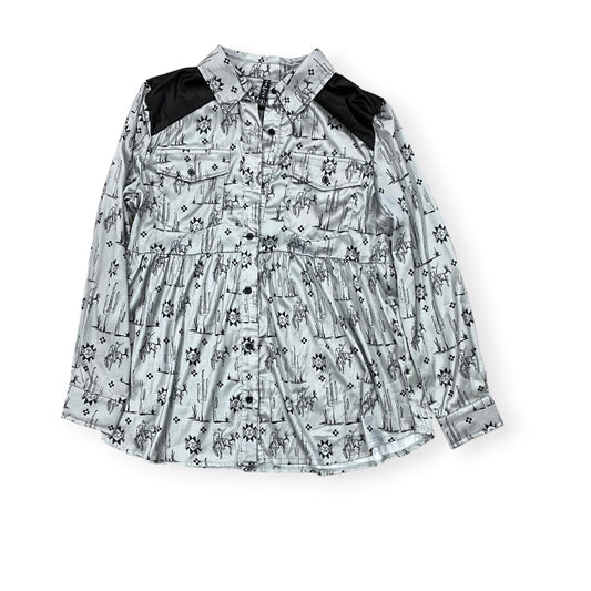 Blouse Ls By Clothes Mentor In Silver, Size:S