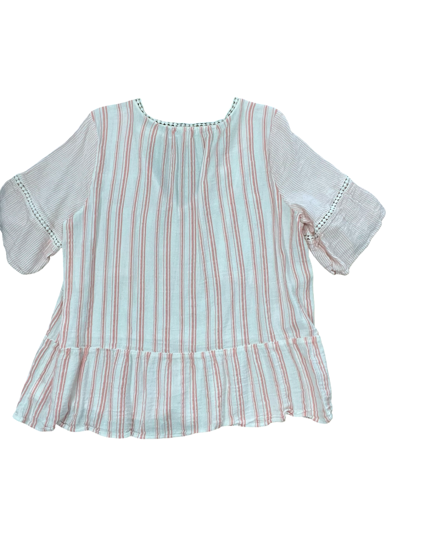 Top 3/4 Sleeve By Vintage America In Cream & Pink, Size:Xl