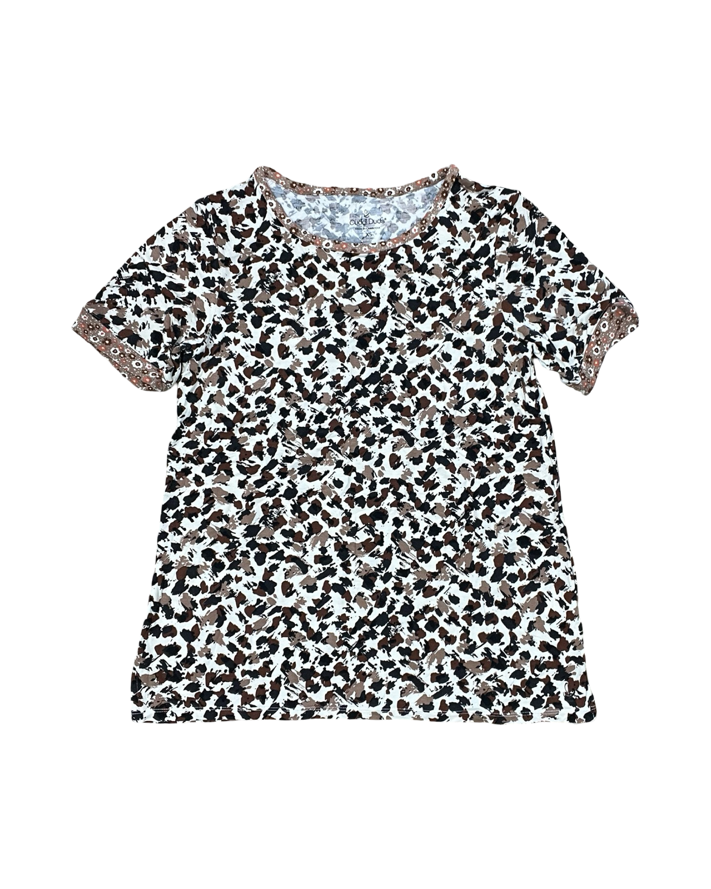 Top Ss By Cuddl Duds In Brown & Cream, Size:Xs