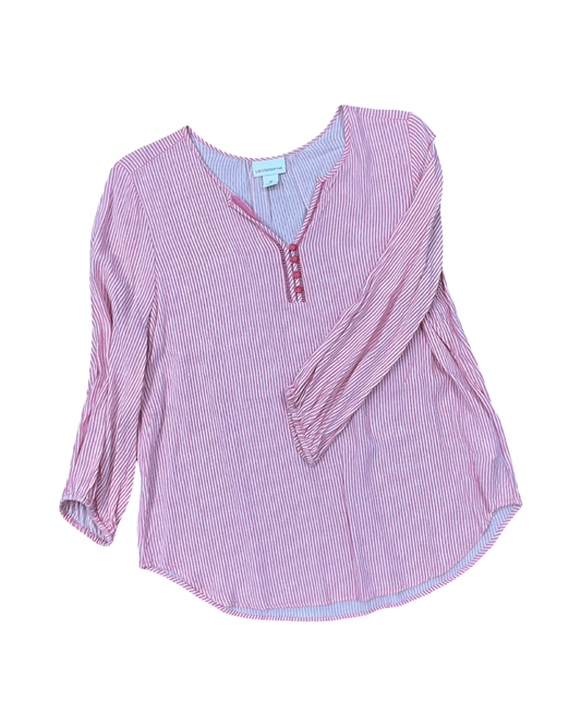 Top 3/4 Sleeve By Liz Claiborne In Pink & White, Size:M