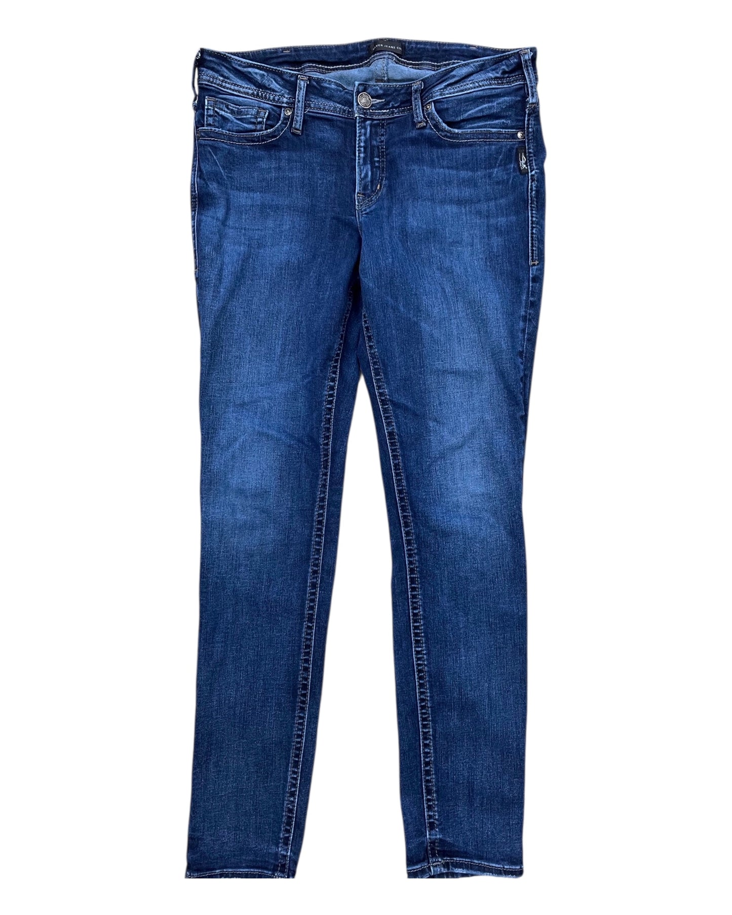 Jeans Straight By Silver In Blue Denim, Size:14