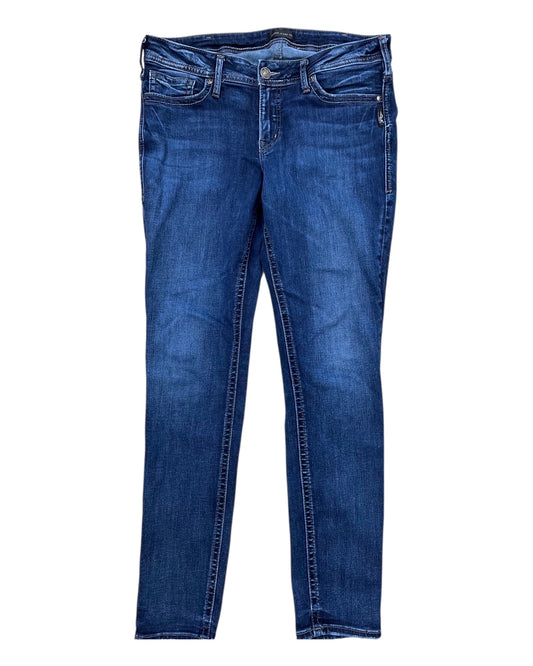 Jeans Straight By Silver In Blue Denim, Size:14