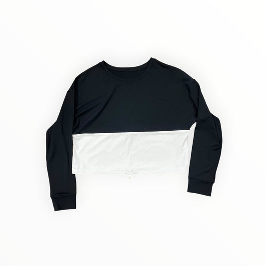 Athletic Top Ls Collar By Zyia In Black & Cream, Size:L
