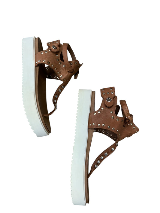 Sandals Heels Platform By Cmb In Tan, Size:8.5