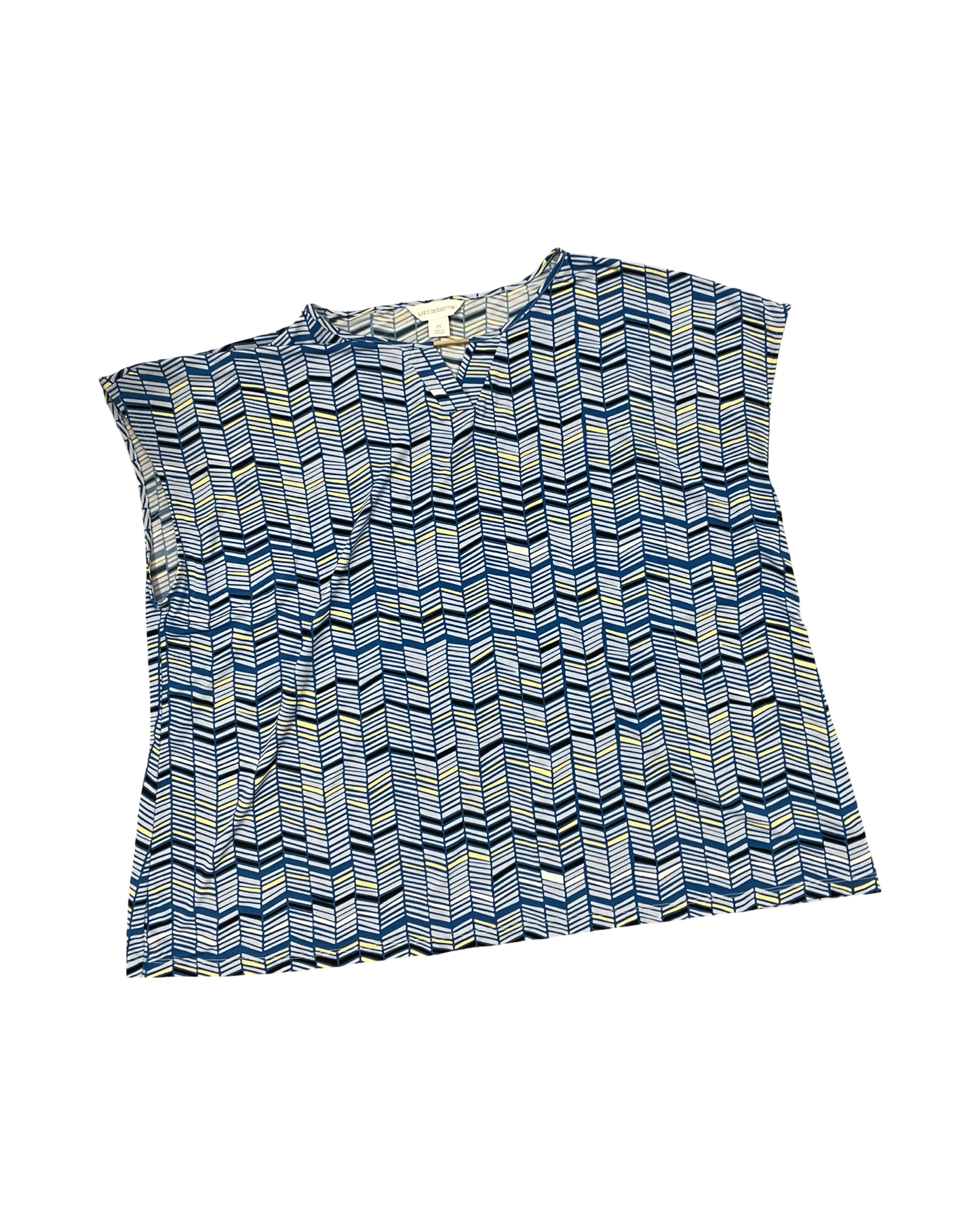 Top Sleeveless By Liz Claiborne In Blue & White, Size:2X