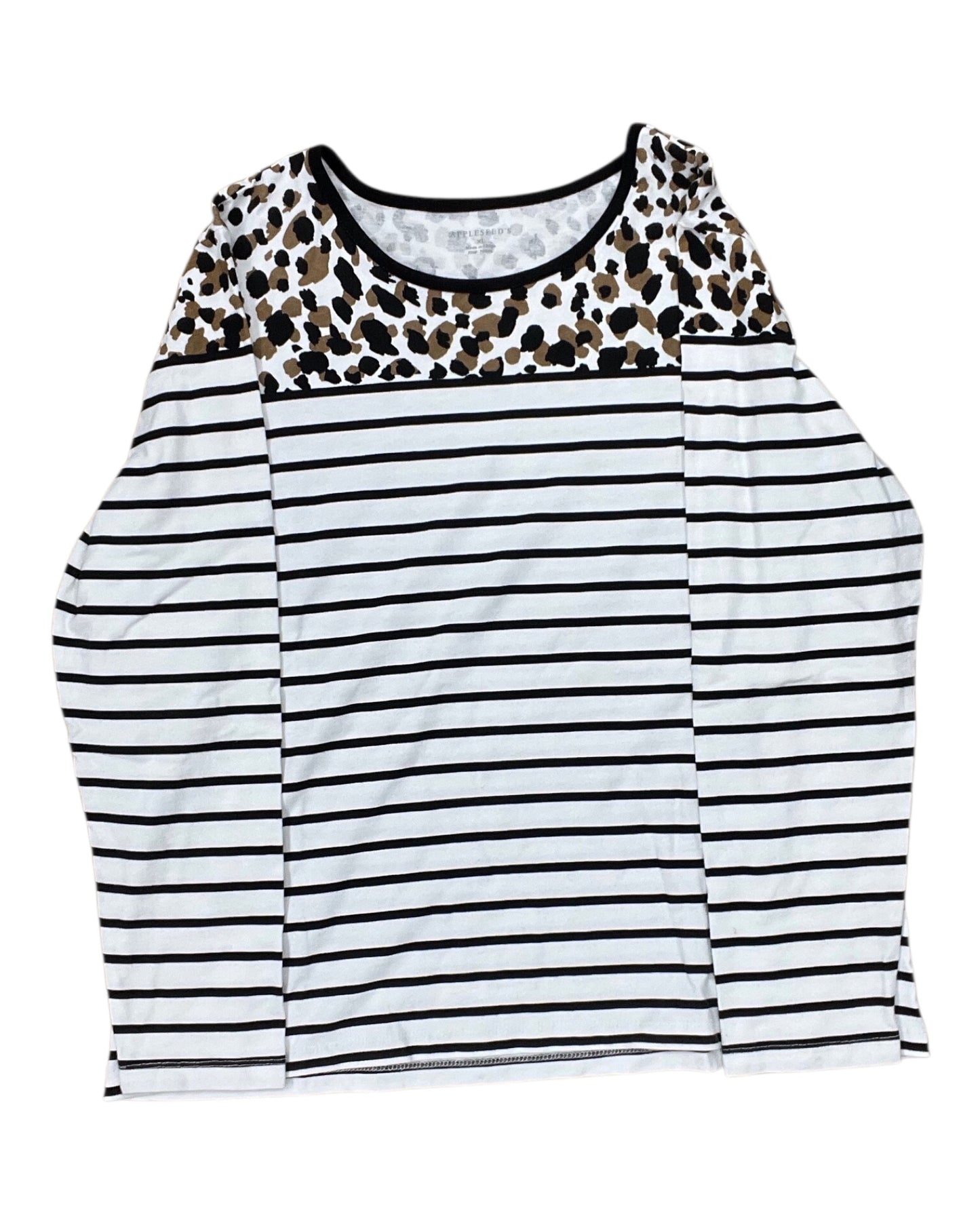 Top Ls By Appleseeds In Black & White, Size:Xl