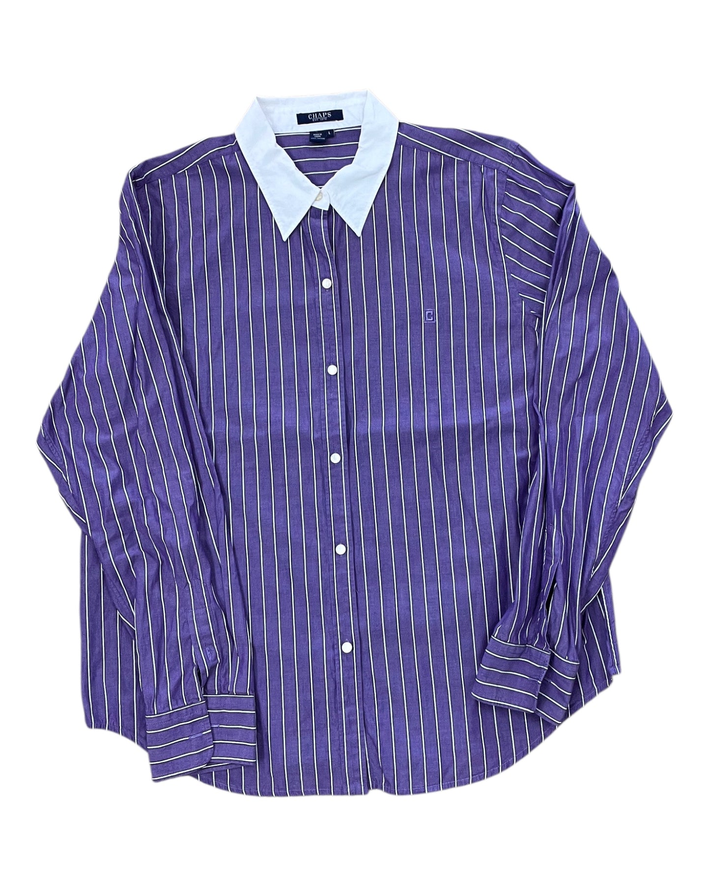Blouse Ls By Chaps In Purple & White, Size:L