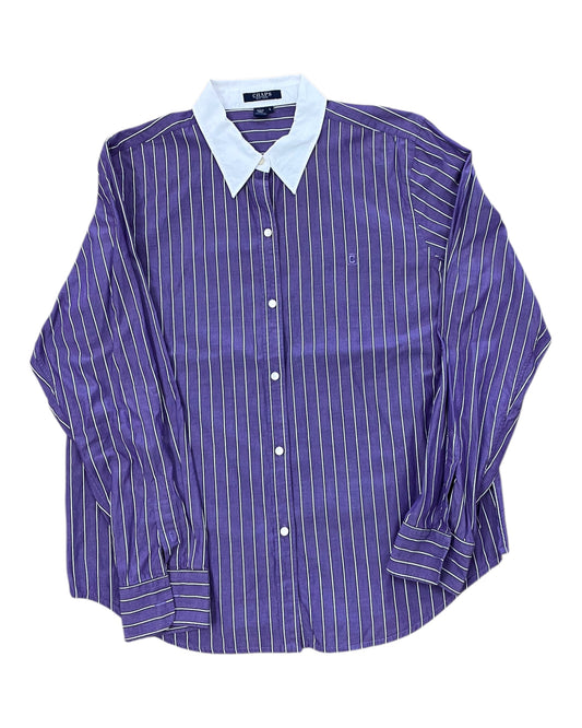 Blouse Ls By Chaps In Purple & White, Size:L