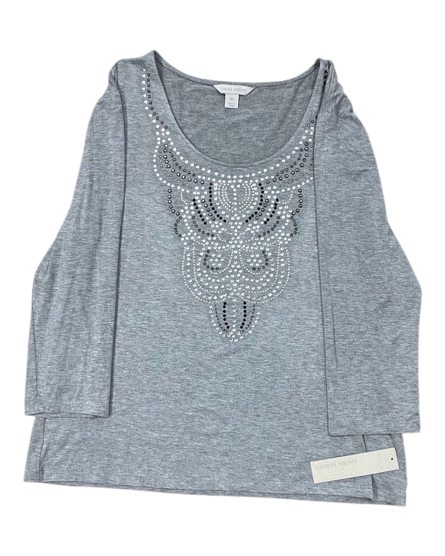 Top 3/4 Sleeve By Laura Ashley In Grey, Size:Xl