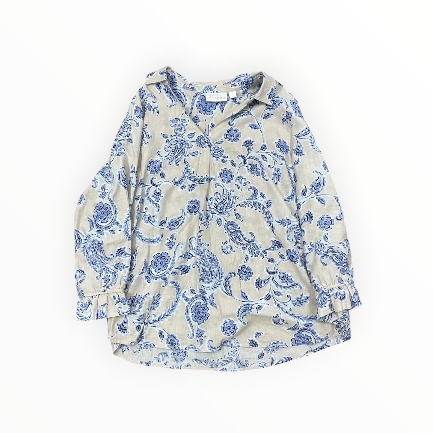 Top Ls By Belle By Kim Gravel In Blue & Cream, Size:Xl