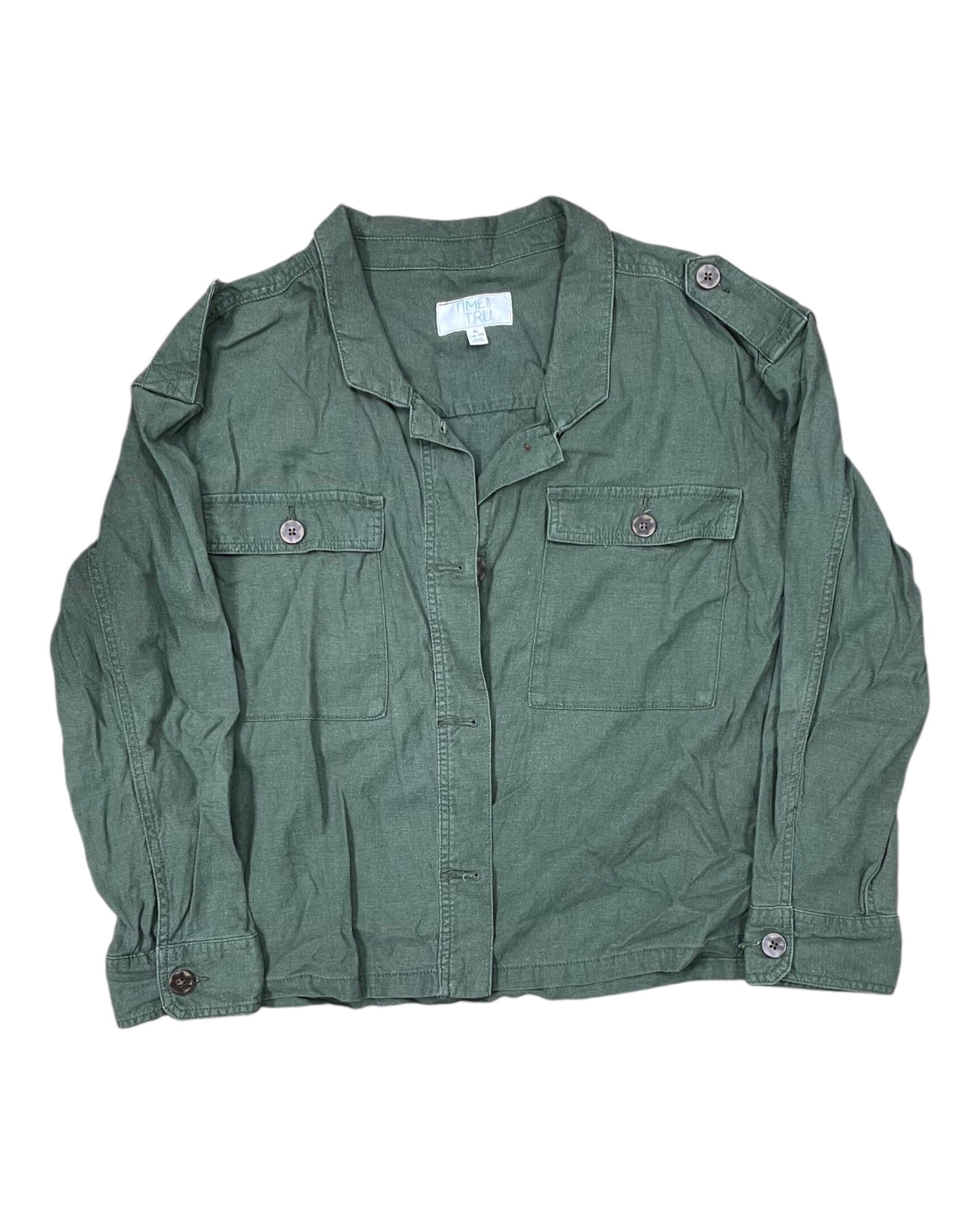 Blouse 3/4 Sleeve By Time And Tru In Green, Size:Xl