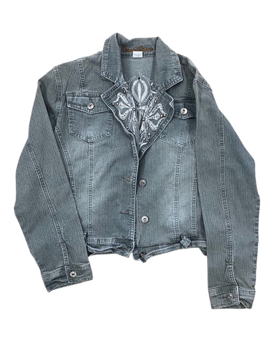 Jacket Denim By Clothes Mentor In Grey, Size:L