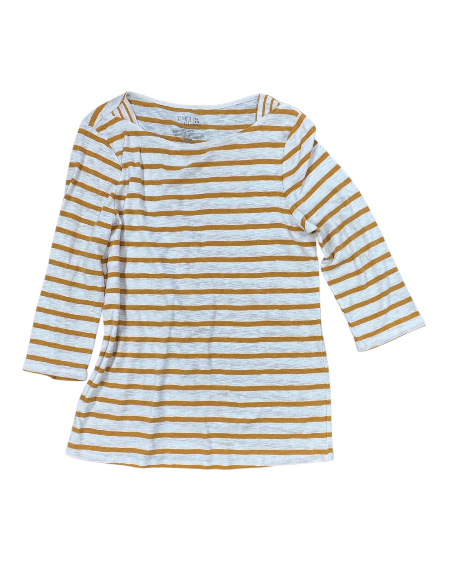 Top 3/4 Sleeve By Time And Tru In White & Yellow, Size:Xl