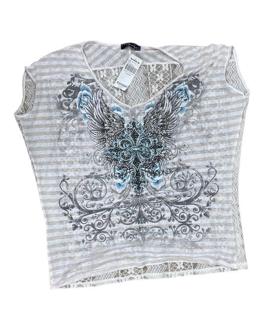 Top Sleeveless By Clothes Mentor In Tan & White, Size:Xl