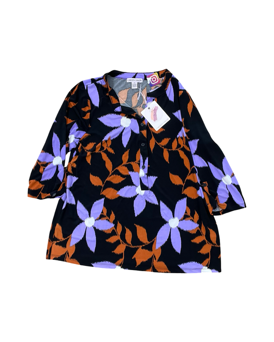 Blouse 3/4 Sleeve By Carolyn Taylor In Black & Purple, Size:1X