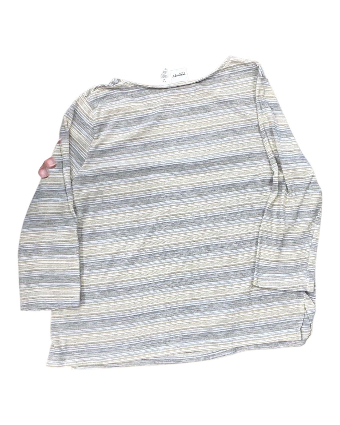 Top 3/4 Sleeve By Zenergy By Chicos In Grey & Yellow, Size:L