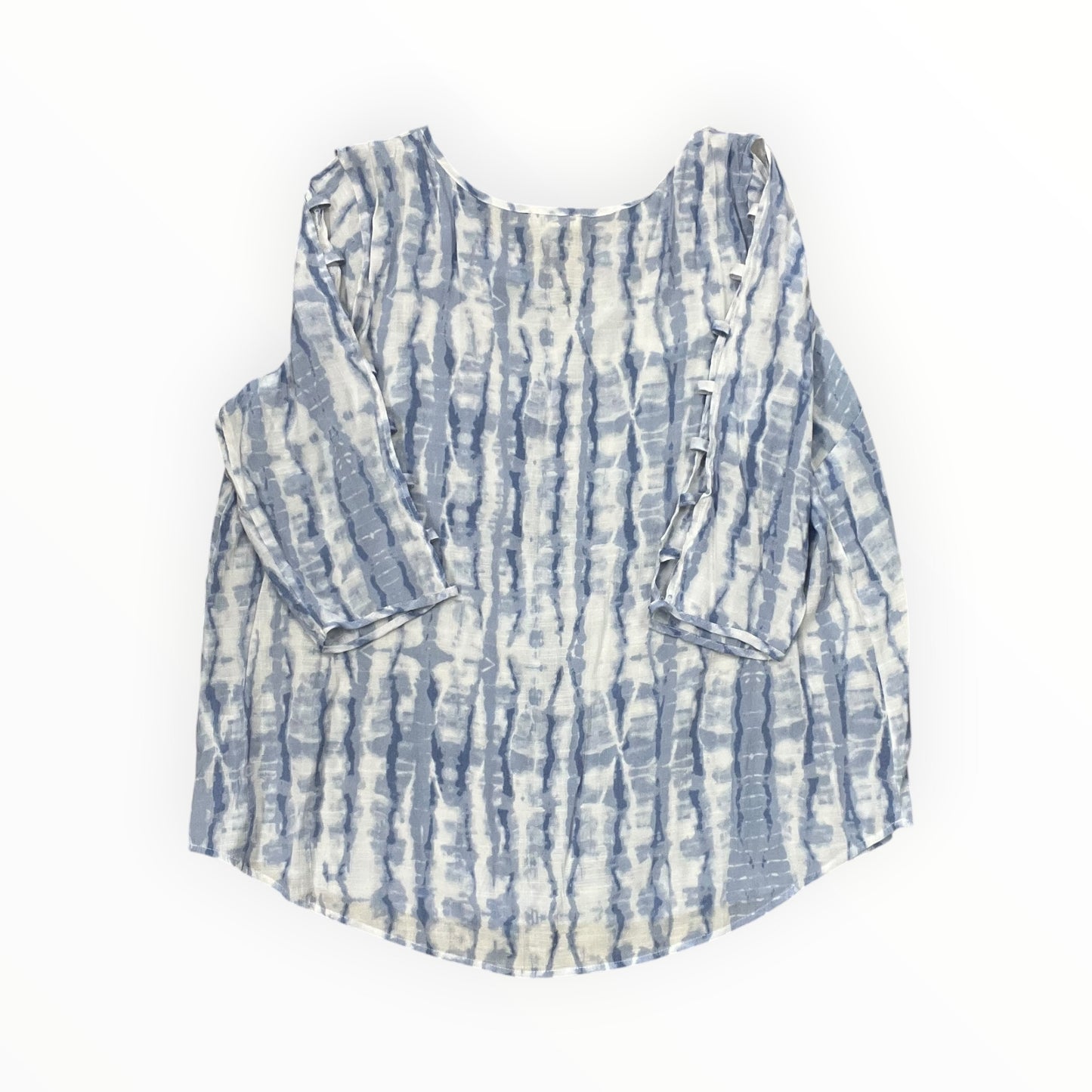 Top 3/4 Sleeve By Como Blu In Blue & White, Size:2X