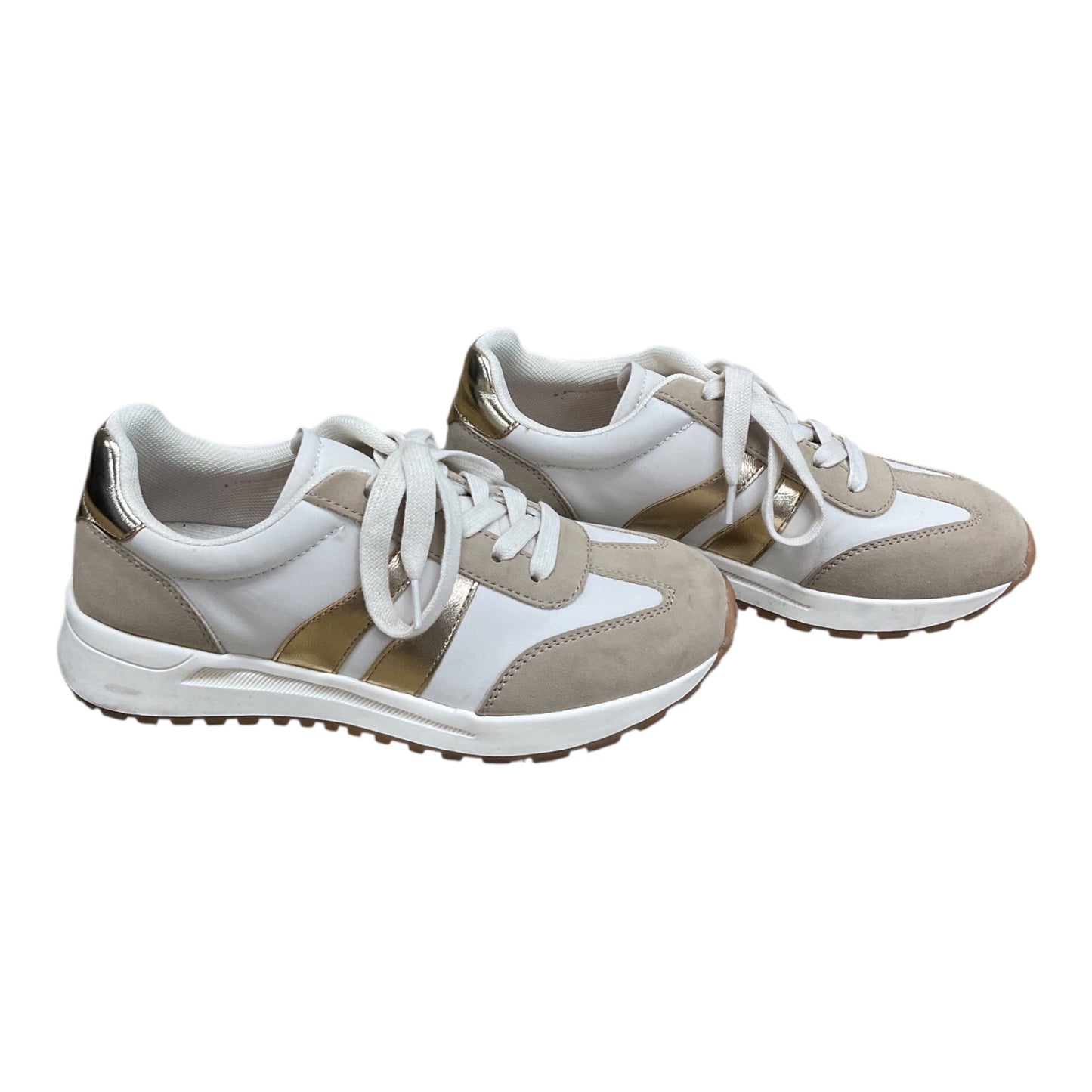 Shoes Sneakers By Popfit In Gold & White, Size:6